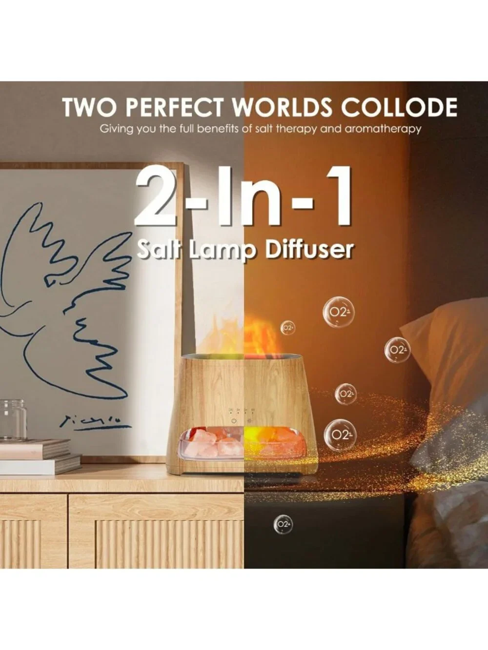 2-in-1 Ultrasonic Essential Oil Diffuser & Himalayan Salt Lamp, Aromatherapy